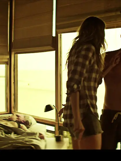 Small-tit chick in black bra is trying to...