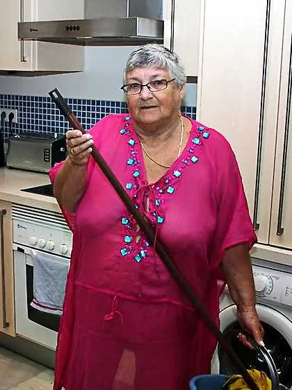 Showy platinum blonde grandma