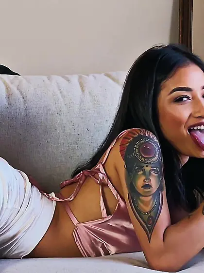 Tattooed Asian girl with natural tits gets fucked good and prope