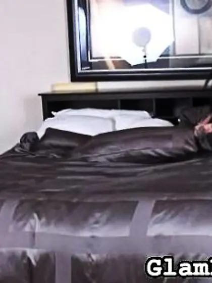 Chick luxuriates bed brunette