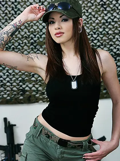 Busty slut Adrianna Lynn in black fishnet stockings gets fucked