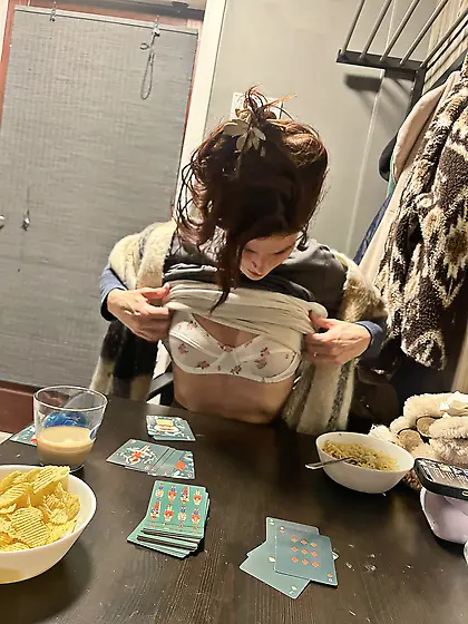 Friends wife lost a bet playing cards