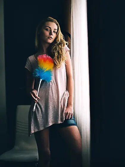 Pretty blonde takes break