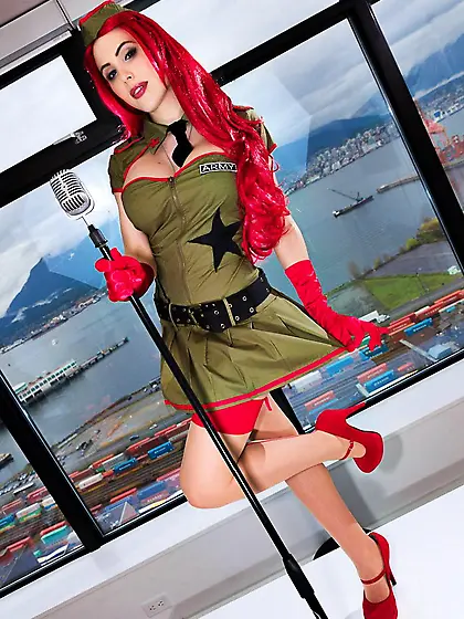 Salacious big titted doll in uniform Katie Banks is showing off