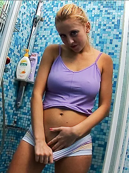 Busty blonde Amelie presses