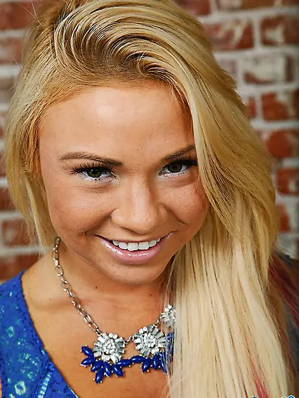 Playful blonde blue lingerie