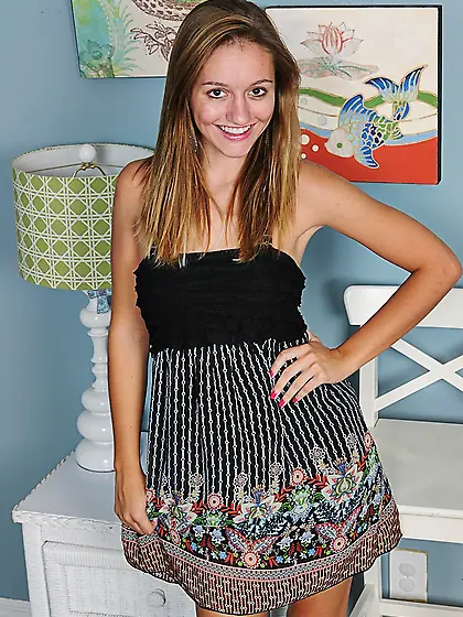 American stripping cute brunette teen