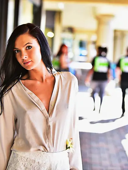 Arousing babe with sexy ass Marley Brinx strips outdoor and reve