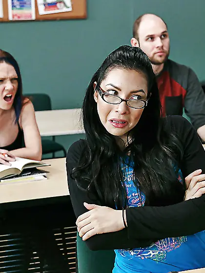 American brunette busty teacher