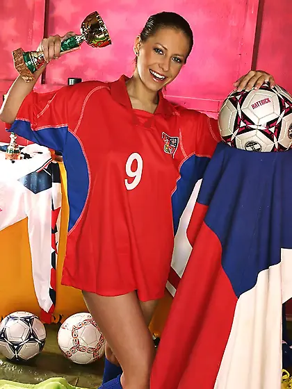 Monika Schimkova is a horny cheerleader who enjoys stripping and