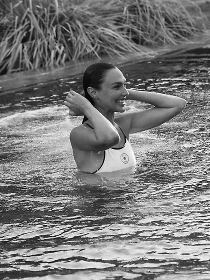 Gal Gadot in a white swimsuit