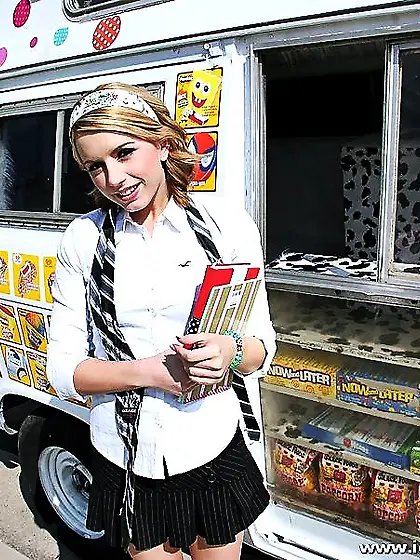 Tender fair haired schoolgirl Lexi Belle rides cock after eating