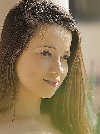 Young arousing Eva Shanti plays with her shaved taco outdoor in