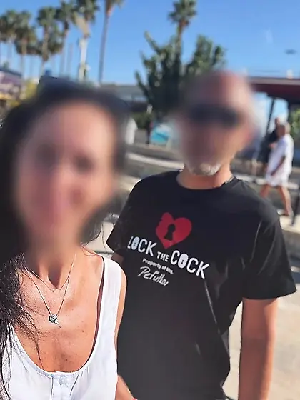 Amateur locked in chastity caged, hotwife, watching