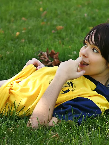 Even when playing football Ariel Rebel finds a way to show her b