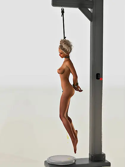 Helpless girl hanged pissing – dying, choke, tie