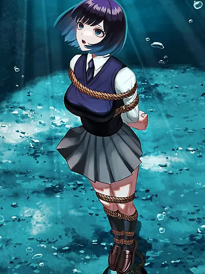 Anime girl underwater drowning