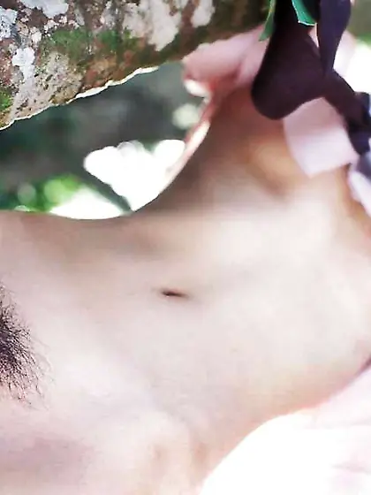 Korean hanbok dame naked in park