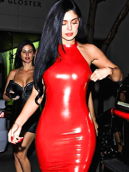 Kylie Jenner in a tight red dress