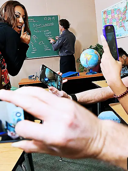 Latin teen Sophia Torres moistens big dick head and takes it int