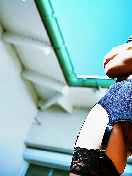 Nude girl in stockings Cameron B teases guy outdoor and plunges