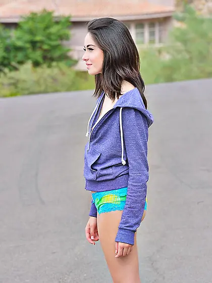 Shameless teen Emily Grey shows nude charms outdoor and masturba