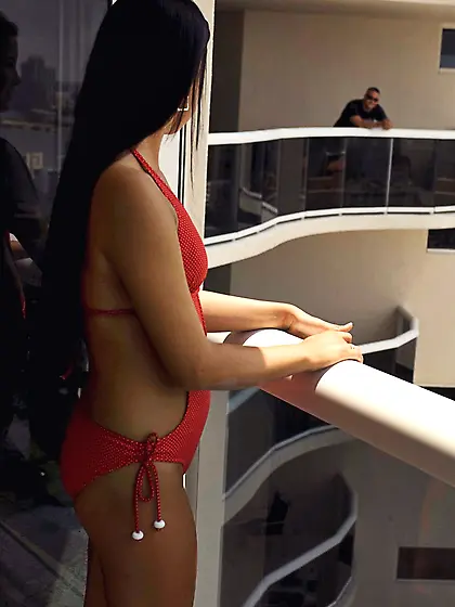 Sexy whore makes it with a boy she has met on the hotel balcony