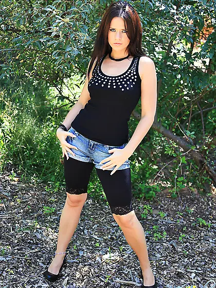 Ann Angel takes her tight denim shorts off and teases us with he