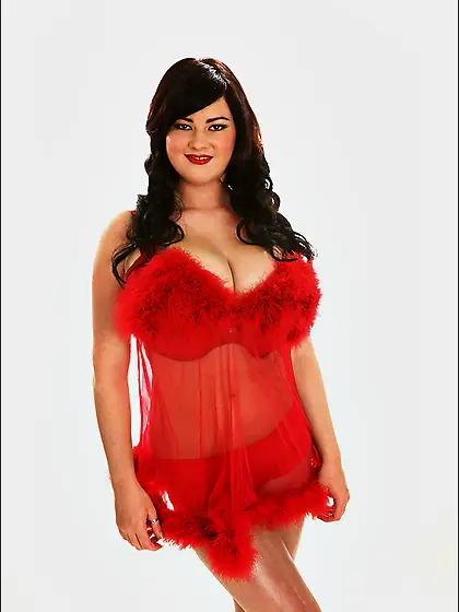 Brunette hottie red outfit