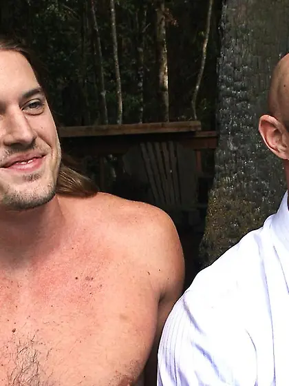 Long-haired tarzan blindfolded gagged