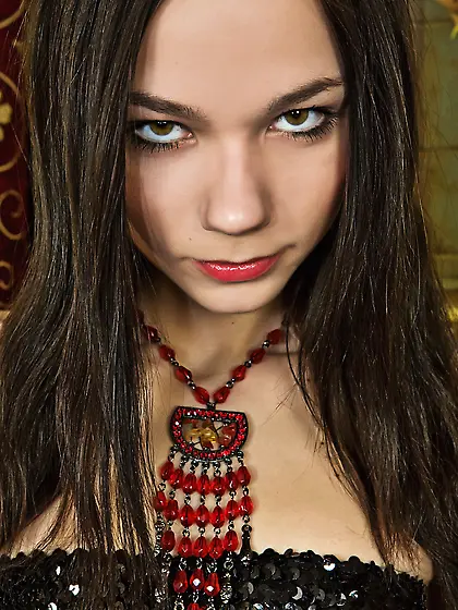 Teen in red stockings