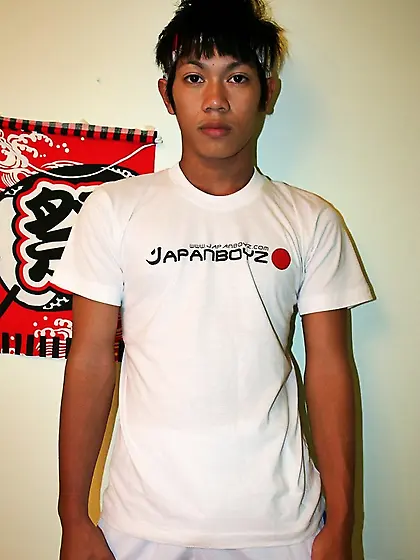 Handsome asian peels white