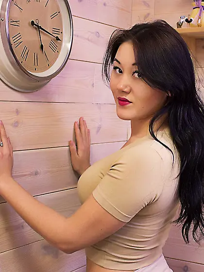 Asian teen with black hair and beautiful...