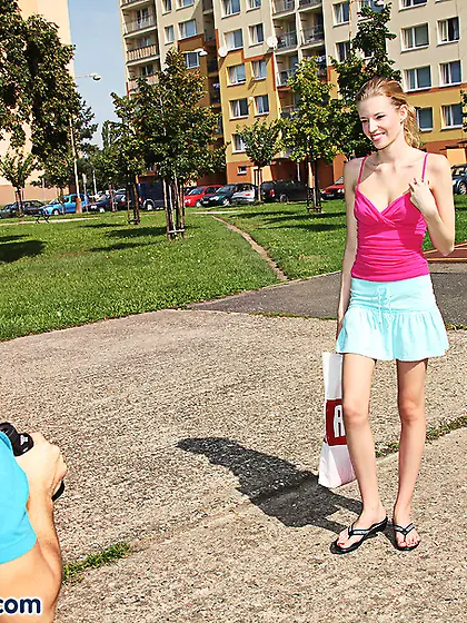 Ponytailed blonde teeny giving