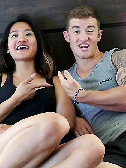 Choking his slutty gf during hard fucking