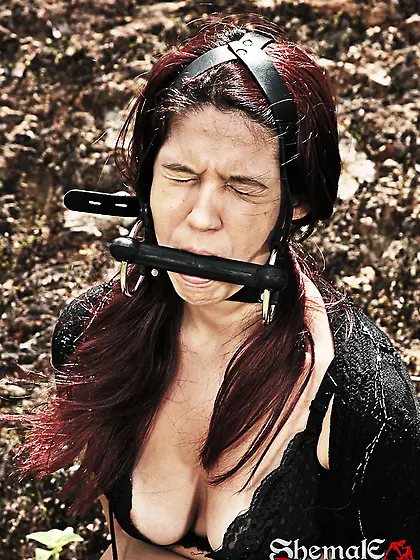 Shemale having fun with a girl outdoor