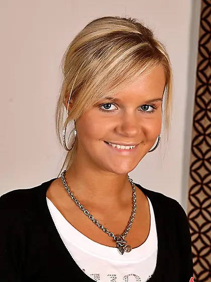 Handsome blonde Cameron D.  with nice titties stripping black und