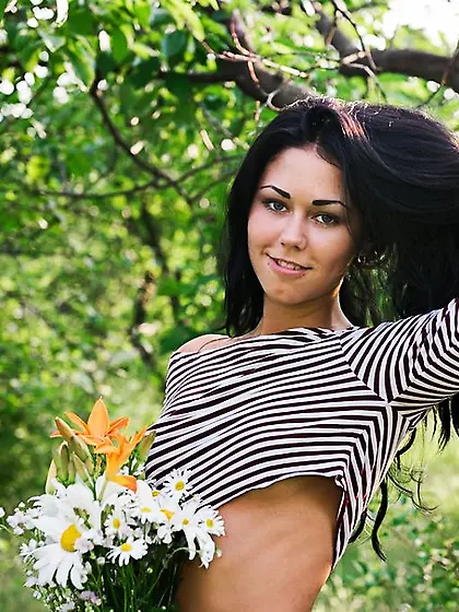 Slim brunette vxen striped