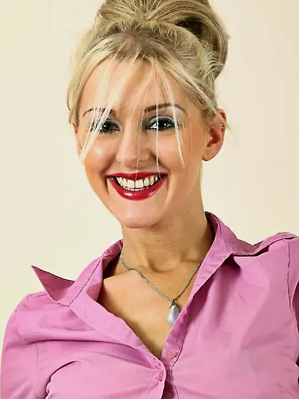 Blonde Vicki in silk lingerie