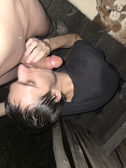 Twink dick sucking daddy in public