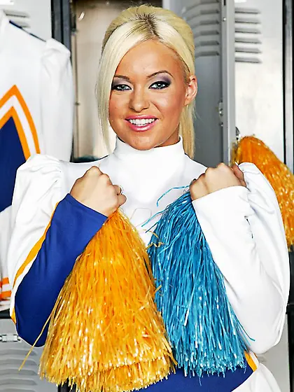 Hot blonde cheerleader hairless