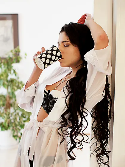 Hot brunette goddess exposes yummy, shaved...