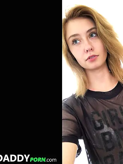 Tiny young blonde rides huge dick