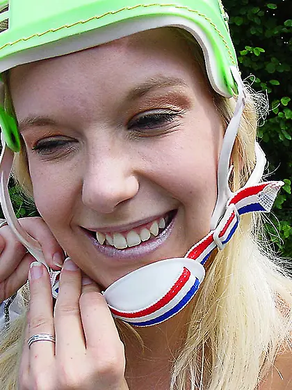 Blonde roller girl showing