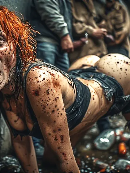 Nympho swallows strangers' cum in alley