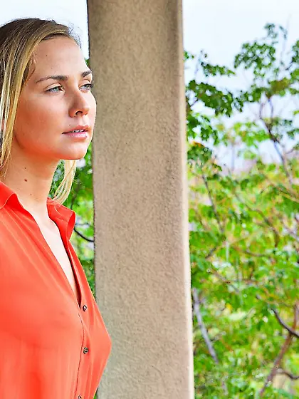 Lovely blonde Courtney Dillon exposes her nice tits and her teen