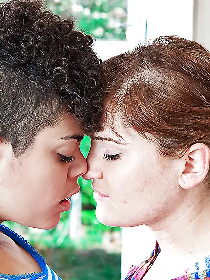 Horny schoolgirls fall in love then try their first girl-on-girl