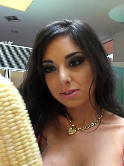 Brunette fucks pussy corn