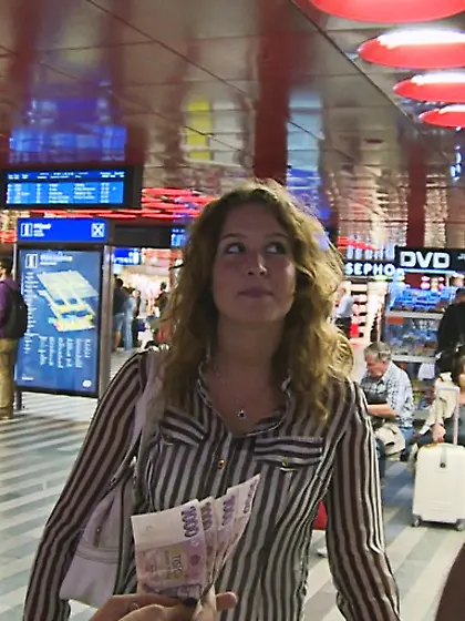 Dude takes money busty