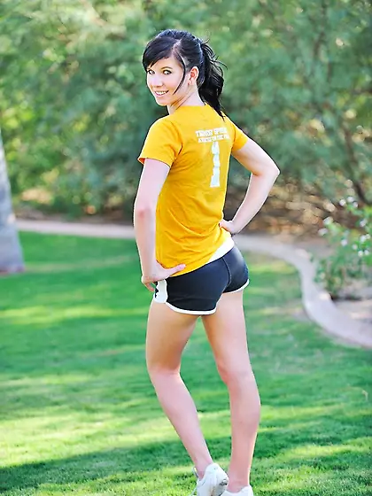 Teen Tasha FTV removes her shorts and panties then does stretchi